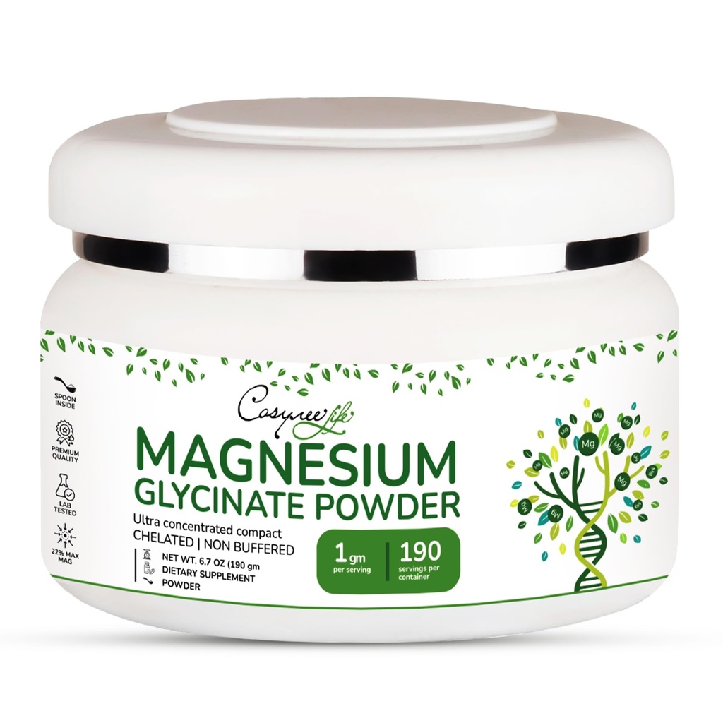 Magnésium Glycinate 220mg Haute Absorption Magnésium Poudre pour le sommeil, Calme, en poudre Chélaté Magneisum bisglycinate Glicinato de Magnesio 190 Servir