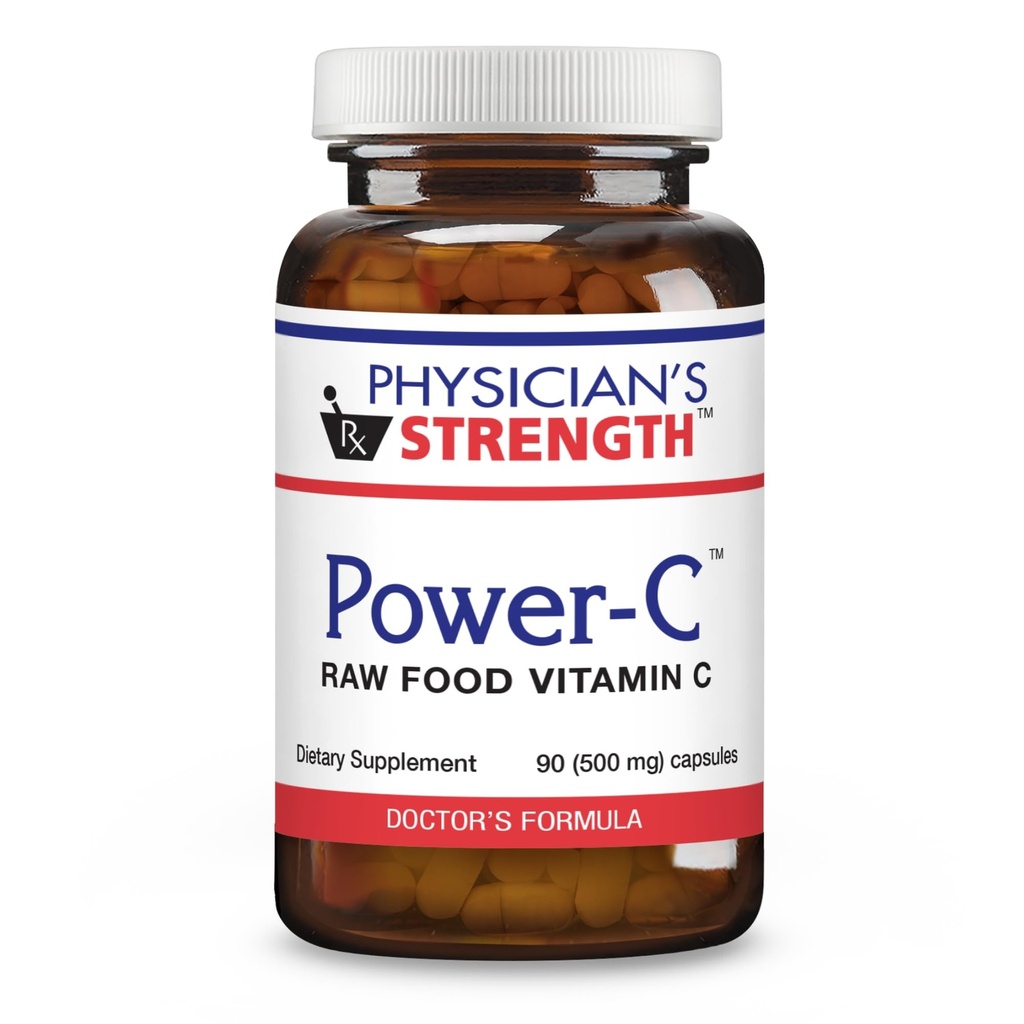 Physician's Strength Power-C - 90 Kapseln - Raw Food Vitamin C + Flavonoids aus Camu Camu, Acerola Cherry, Rhus coriaria & Rose Hip - Kosher - 30 Servietten