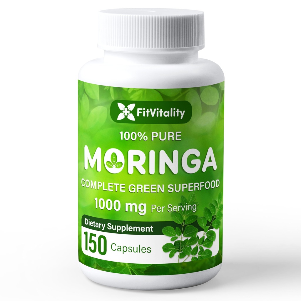 Moringa Capsules de 150 capsules Moringa Oleifera de 100 000 mg 100% Pure et Naturelle Supplément sans OGM et sans gluten
