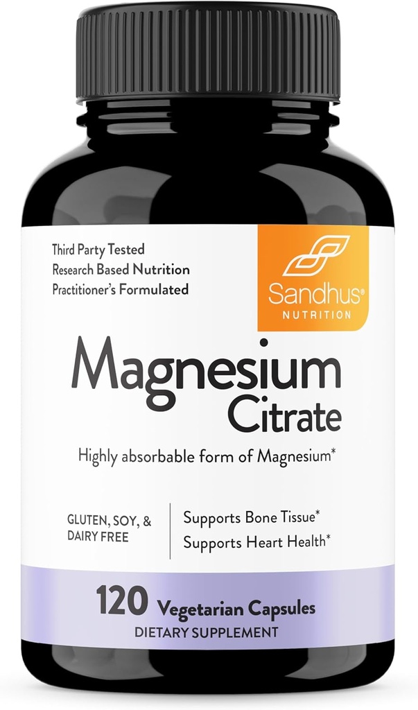 Sandhu's Magnesium Citrat Highly Absorbable Gluten, Soja Tagebuch Frei Keine Füllstoffe 120 Vegetarische Kapseln