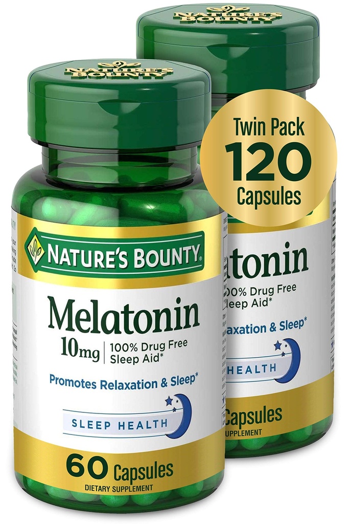 Nature's Bounty Melatonin, fördert Entspannung und Schlaf Gesundheit, 10mg, Kapseln, 60 Ct (2 Pack)