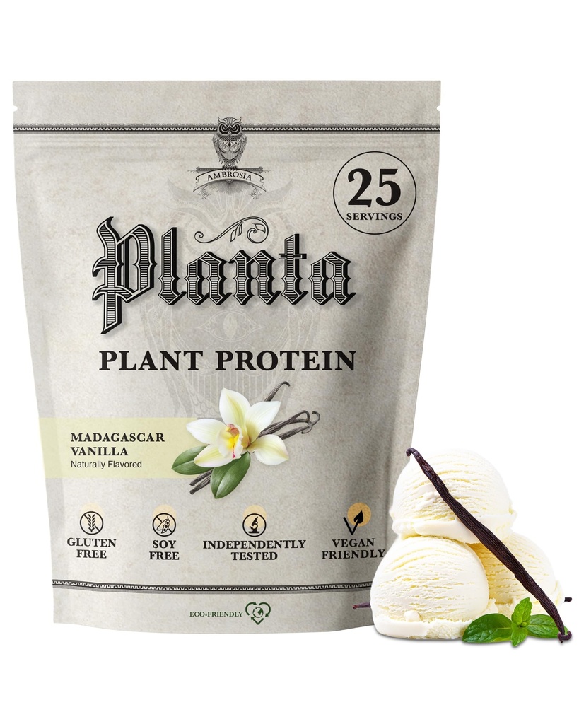 Ambrosia Planta - Premium Pflanzenbasiertes Protein | Vegan & Keto Friendly | Gourmet Flavors mit No Bloating or Stomach Upset | Gluten & Soy Free | Kein hinzugefügter Zucker | 25 Servierungen | Vanille
