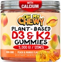 Center-Filled Vitamin D3 K2 Gummi - Kinder, Jugendliche & Erwachsene - Ergänzung für gesunde Zähne, Knochen, Energie & Immunität - 5000 IU D3, 120 mcg K2(MK-7), 120 mg Calcium - Vegan & Non-GMO - 60 Count