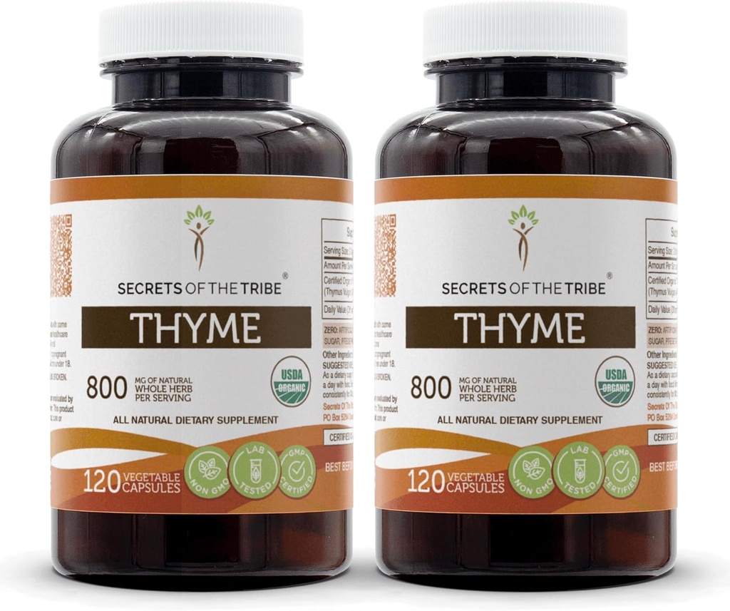 Secrets of The Tribe Thyme 2x120 Kapseln, Hergestellt mit Gemüsekapseln und USDA Organic Thymus Vulgaris Toni Effect (2x120 Kapseln)