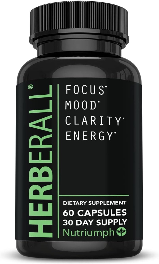 HERBERALL Nootropic – Brain Boost & Focus Support Supplement mit CoQ10, Glutathion, Grüner Tee, Alpha Lipoic Acid, Olive Leaf & Schwarz Pfeffer – 120 Vegan Kapseln