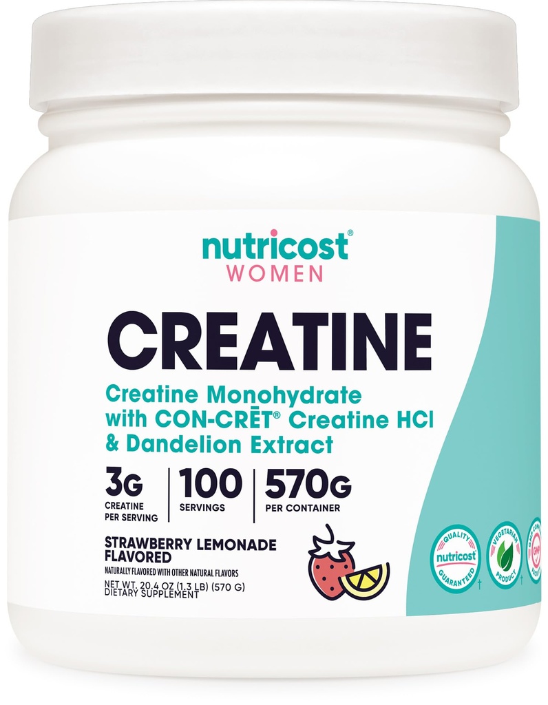 Nutricost Creatine Monohydrate Pulver für Frauen, Micronized, Erdbeer-Lemonade, 100 Servierungen - Vegetarisch, Non-GMO, Glutenfrei