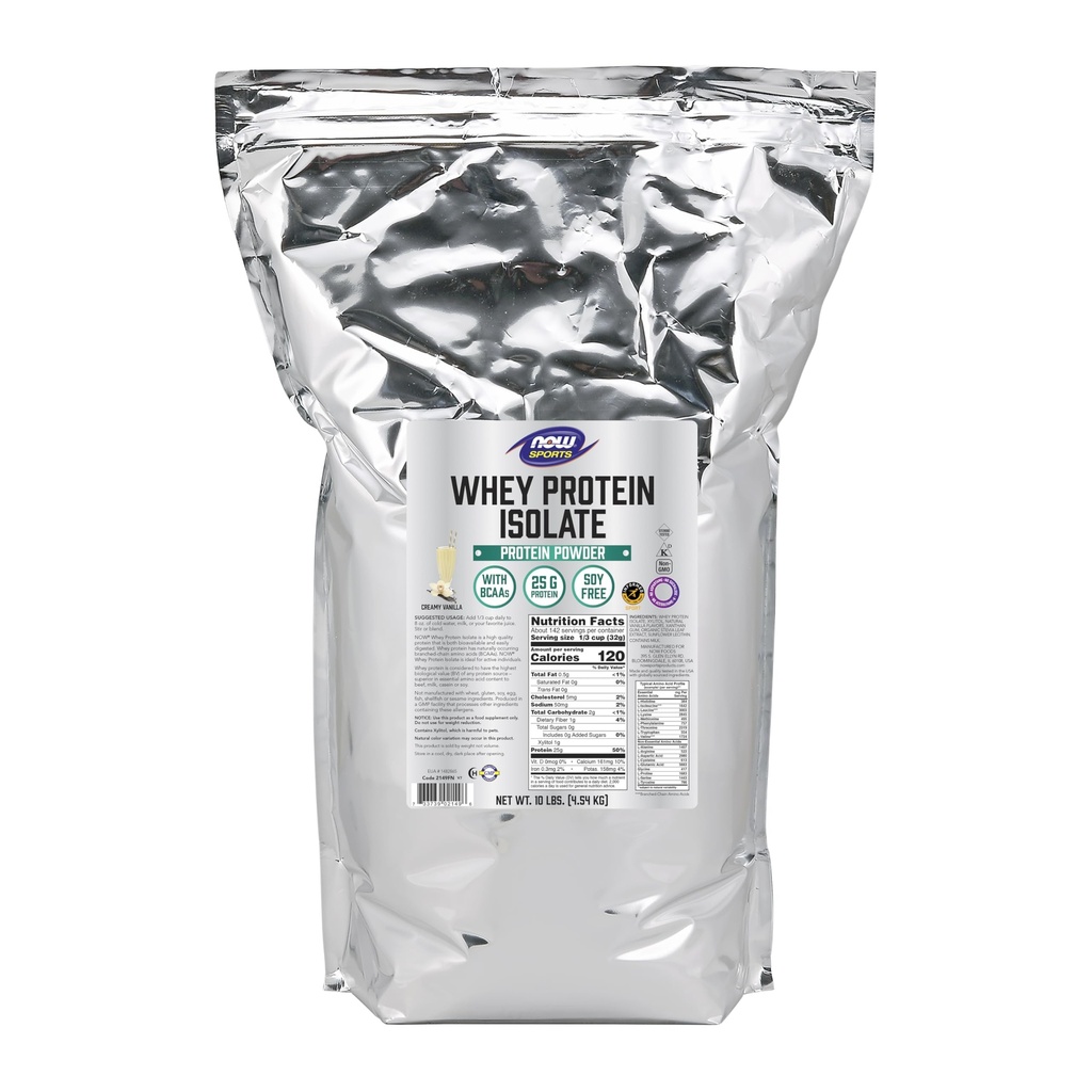 NOW Foods Sports Nutrition, Whey Protein Isolate, 25 g Mit BCAAs, Creamy Vanilla Powder, 10-Pound