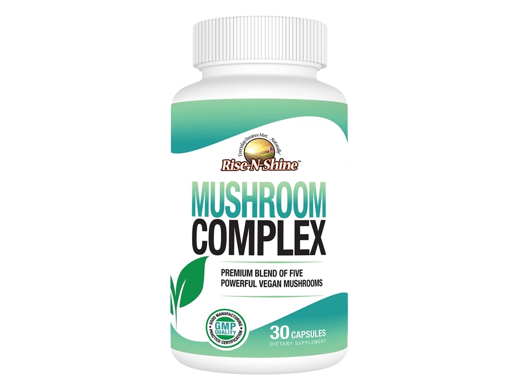 Rise-N-Shine Mushroom Complex Supplement for Clarity & Focus - Immununterstützung w/Lion’s Mane, Reishi, Pilz, Chaga, Maitake & Shiitake Pilz - 30-tägige Versorgung - 30 Kapseln