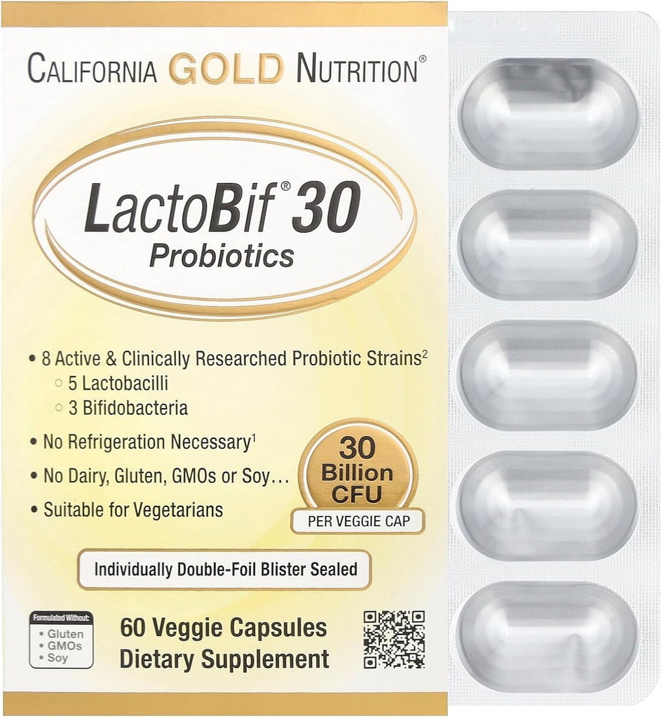 California Gold Nutrition LactoBif® 30 Probiotics, 30 Billion CFU, 60 Veggie Capsules
