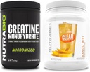 NutraBio Creatine Monohydrat, Unflavored, (500 g) und Clear Whey Protein Isolate, (Mango Mist) Supplement Bundle – Muskelenergie, maximales Wachstum, Erholung und Stärke