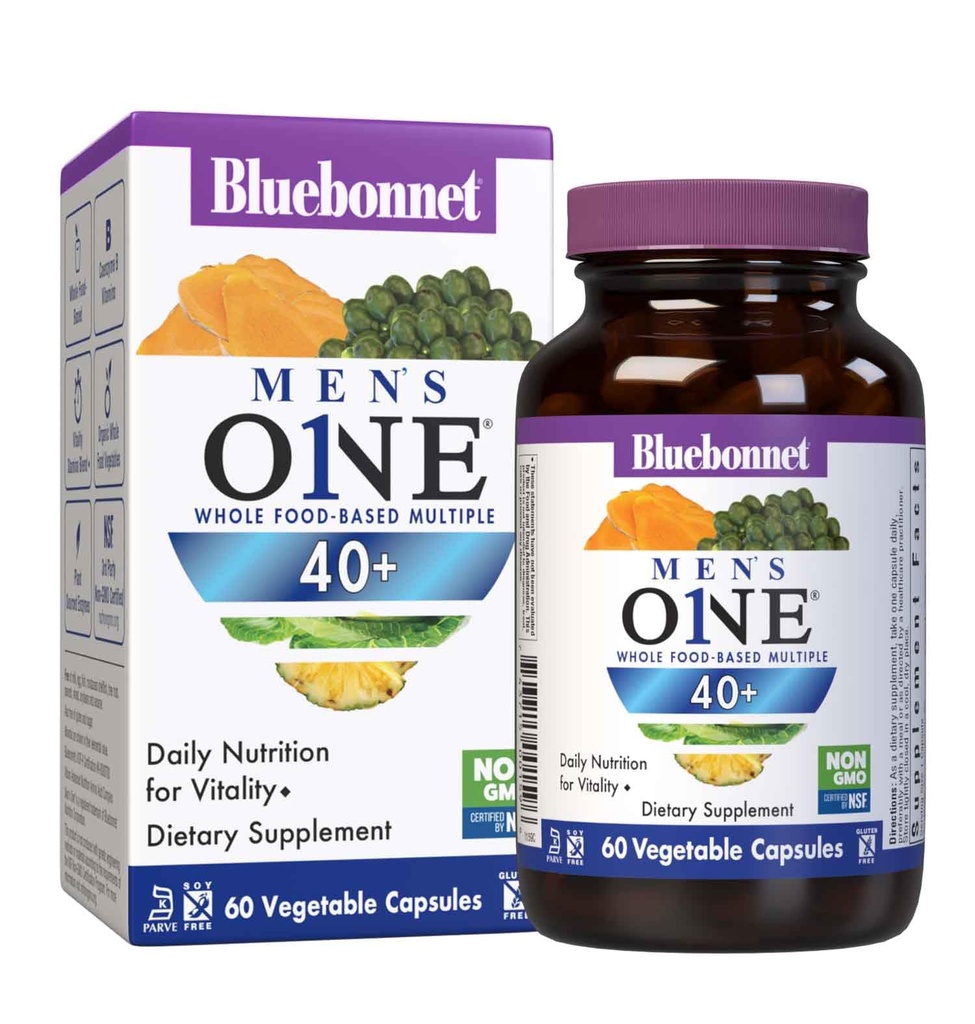 Bluebonnet Nutrition Mens' ONE 40+ Whole Food-Based Multiple, Männer Multivitamin für Männer 40+, Soy-Free, Non-GMO, Glutenfrei, Kosher, 60 Gemüse Kapseln, 60 Servierungen