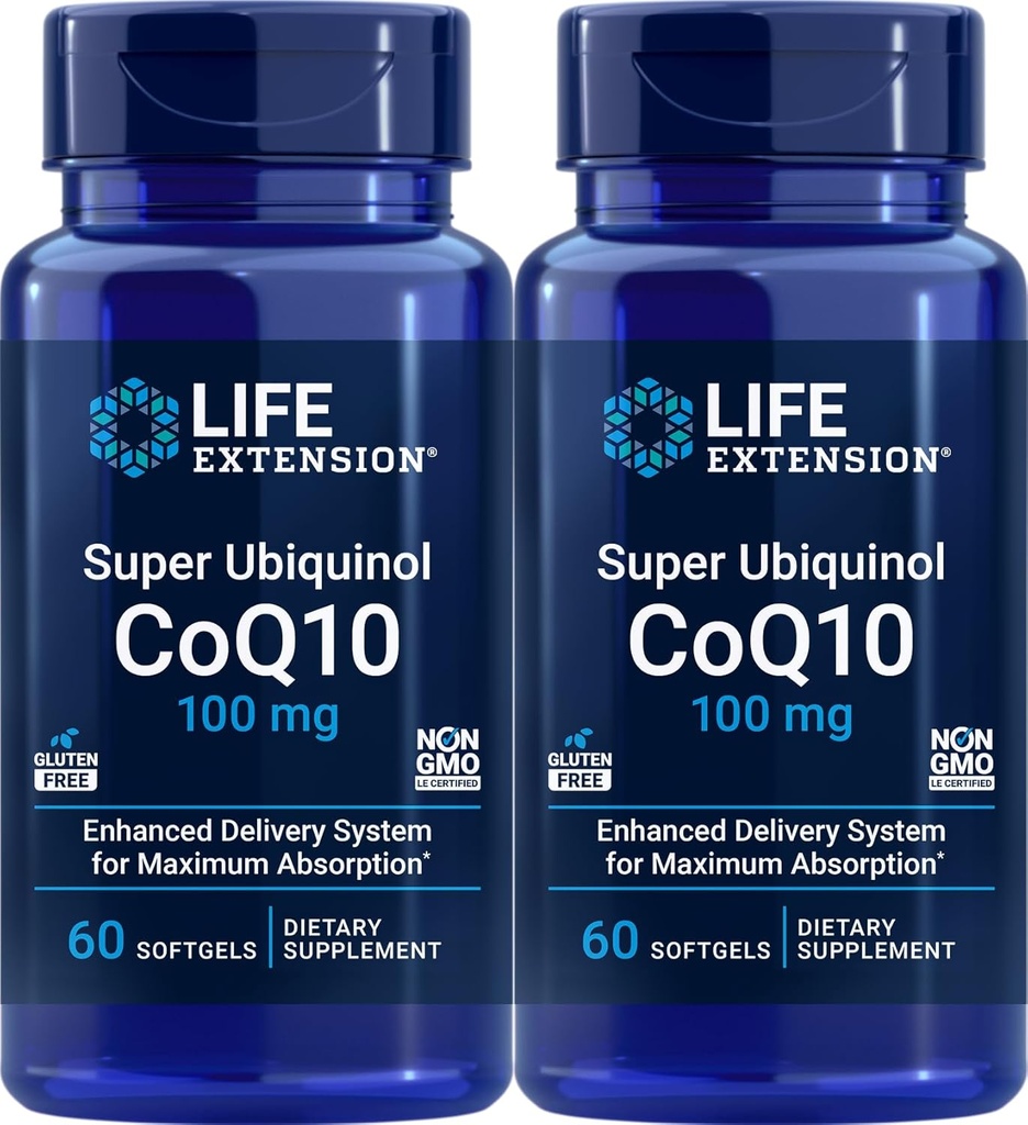 Extension de vie Super Ubiquinol CoQ10 100 mg, 60 softgels (paquet de 2)
