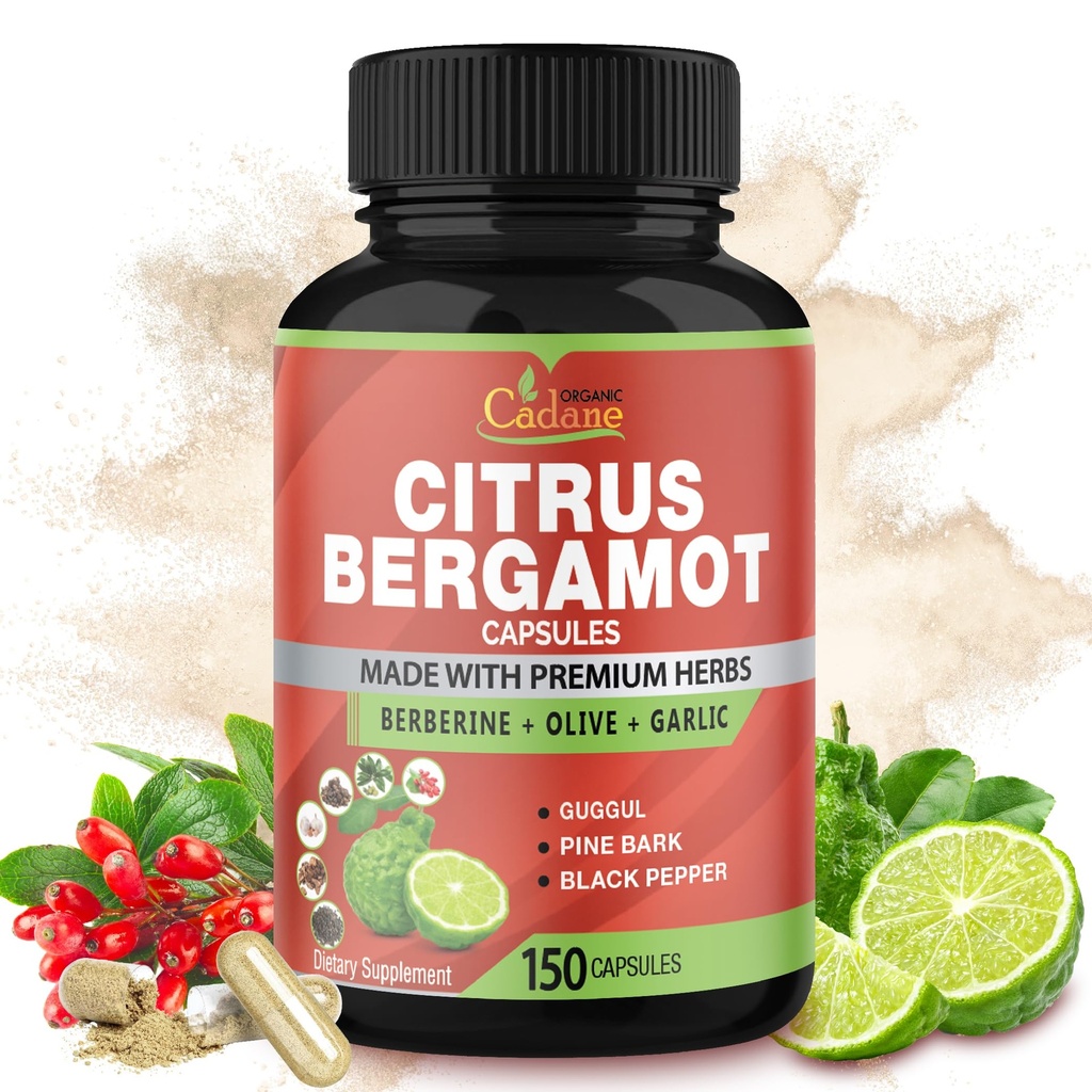 Cadane Citrus Bergamot Supplément Capsules avec Berberine, Olive, Guggul, Ail, Pine Bark, Pepper Noir - 150 capsules pour 5 mois d'approvisionnement