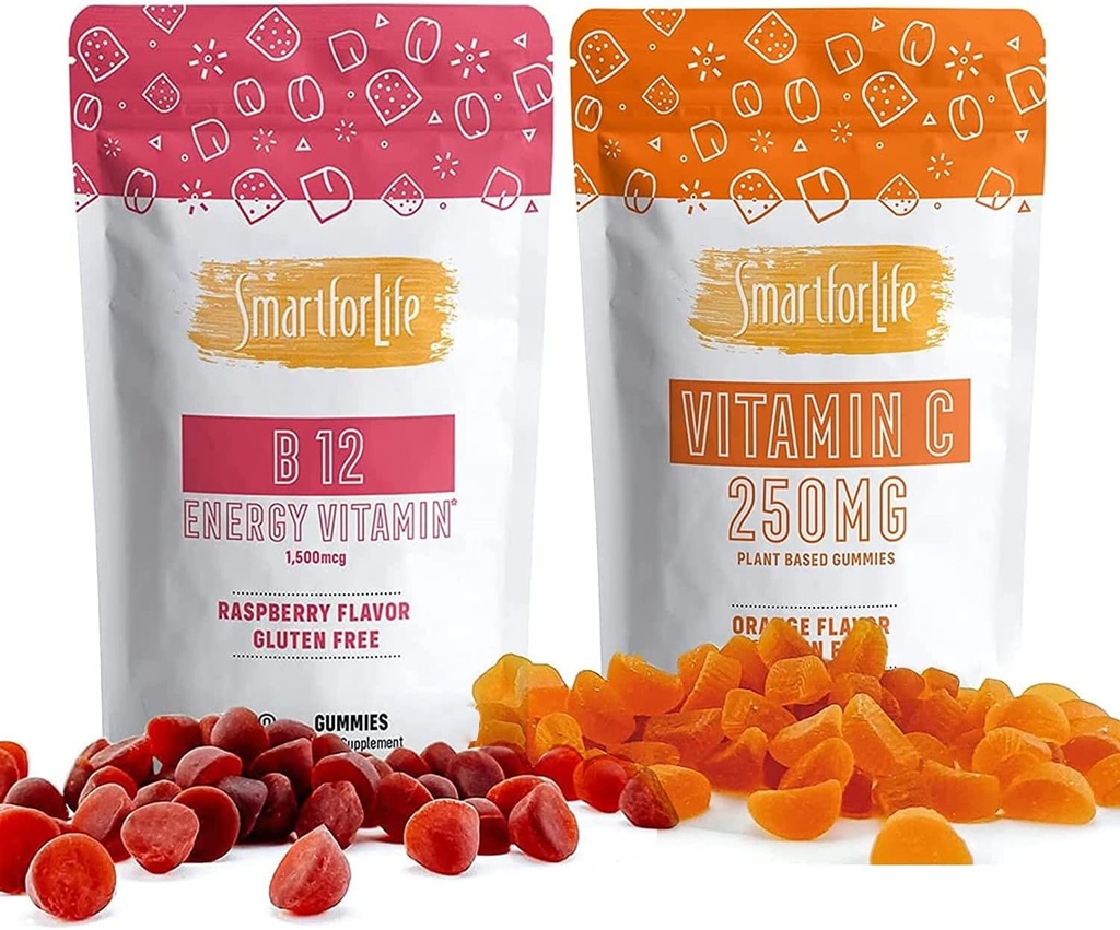 Smart für Leben Vitamin C und Vitamin B12 Vitamin B12 1500 mcg Vitamind Gummy Ergänzung erhöhen Stoffwechsel und Energie Boost Immunsystem Vitamin C 60 Gummi Vitamin B12 Ergänzung 60 Gummi