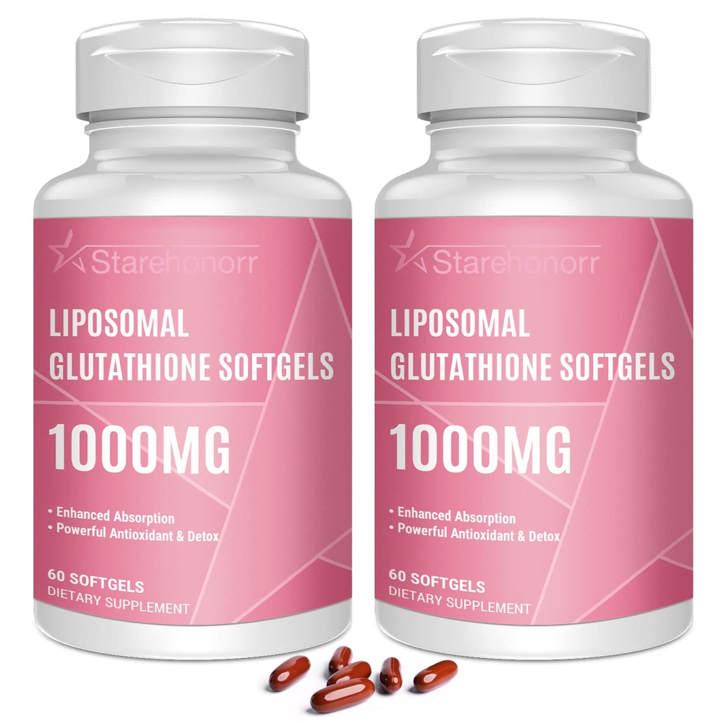 Liposomale Glutathione Softgels 1500MG, reduzierte Glutathion-Ergänzung mit Vitamin C, bessere Absorption, nicht-GMO Leistungsstarkes Antioxidans für gesundes Altern, Detox, Immungesundheit, 120 Softgels
