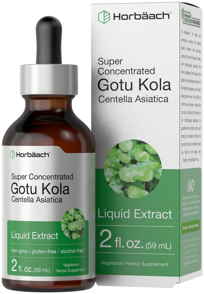 Horbäach Gotu Kola Extrakt | 2 fl oz | Alkoholfrei | Super konzentrierte flüssige Kräuterergänzung | Vegetarisch, Non-GMO, Glutenfrei