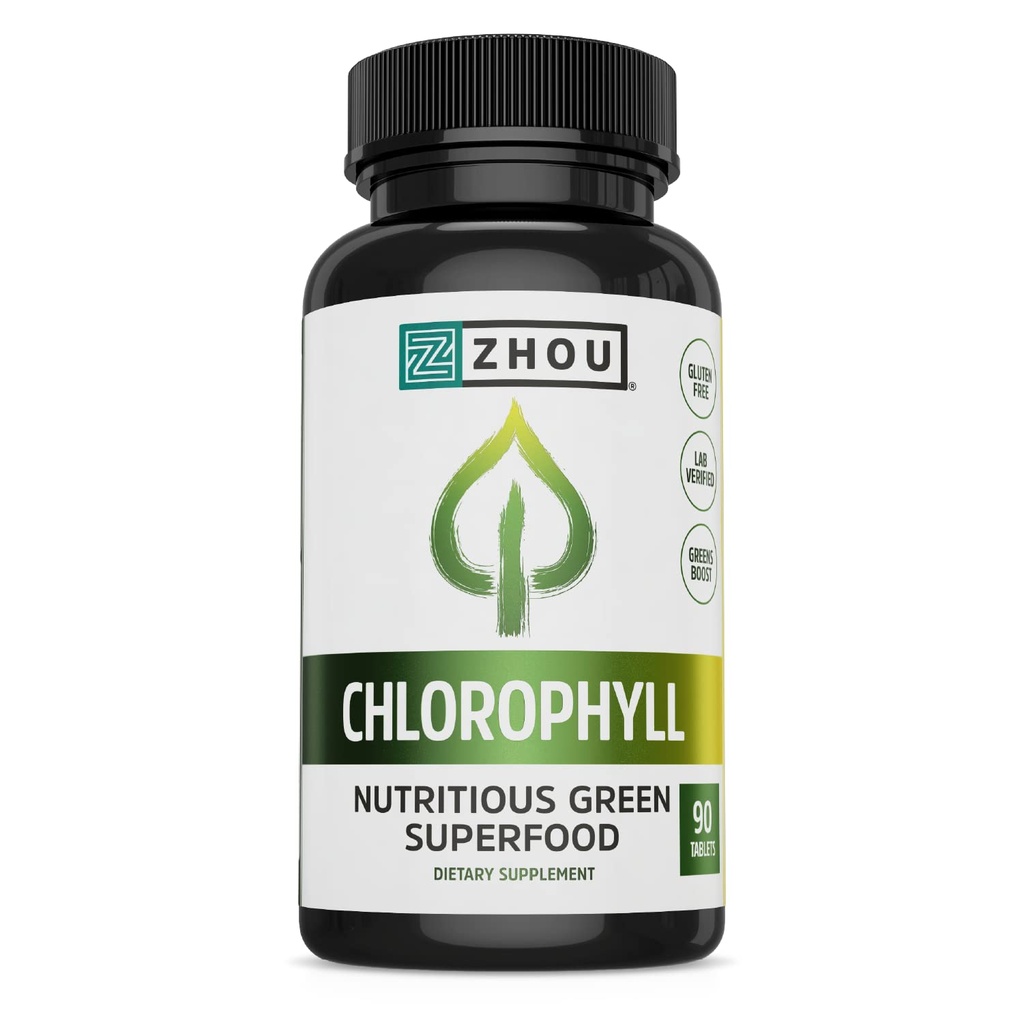 Zhou Chlorophyll Tablets - Supplément Chlorophyll Pill pour les femmes et les hommes, Soutien de la santé et du bien-être, Super Verts quotidiens avec des vitamines et minéraux naturels - 90 comprimés