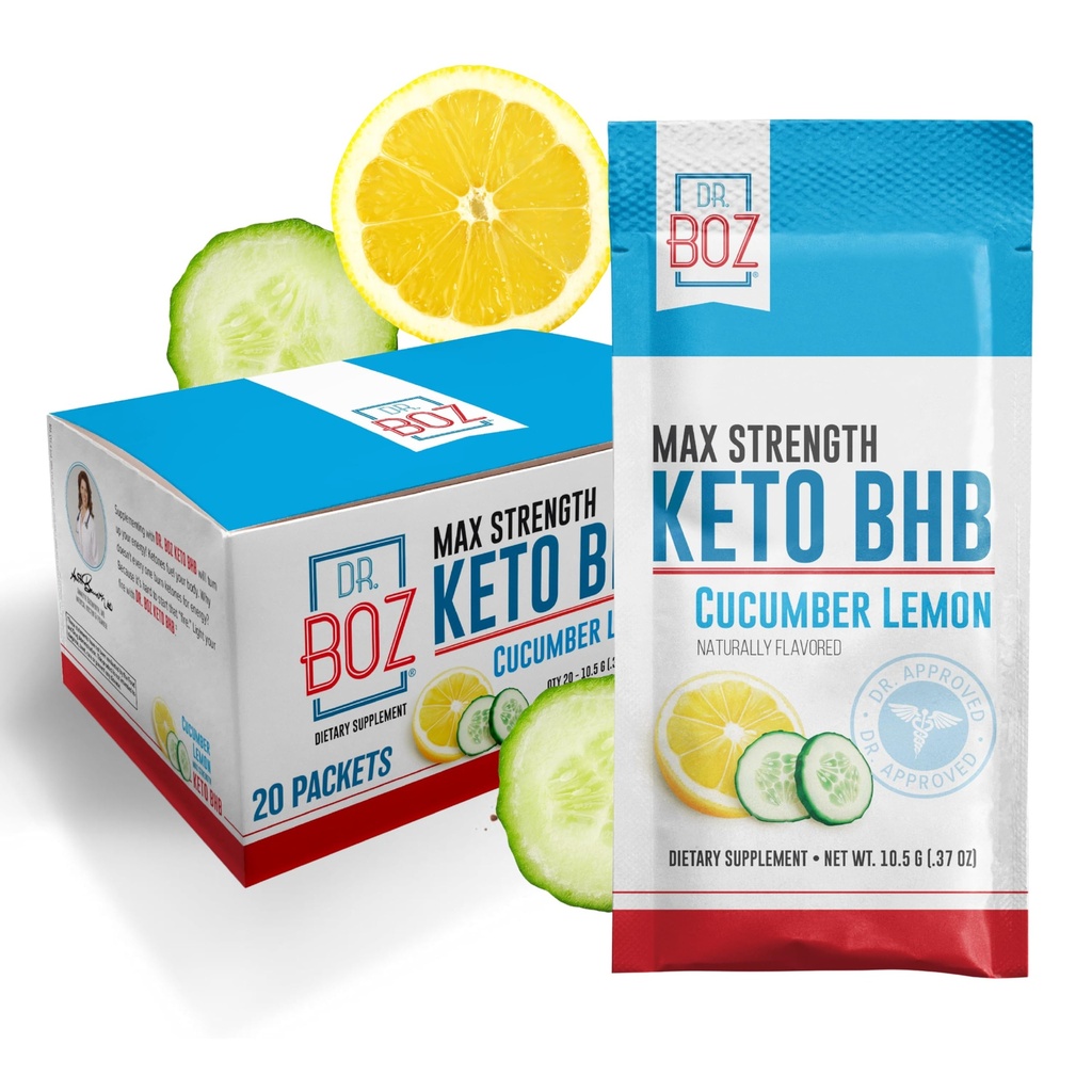 Dr. Boz - Keto BHB Powder - Cucumber Lemon, 20 Packungen - Ketone Getränk - Erhöhen Sie Energie und reduzieren Cravings - Max Strength Ernährungsergänzung - Qualität getestet - Made in the USA - 10.9oz (310g)