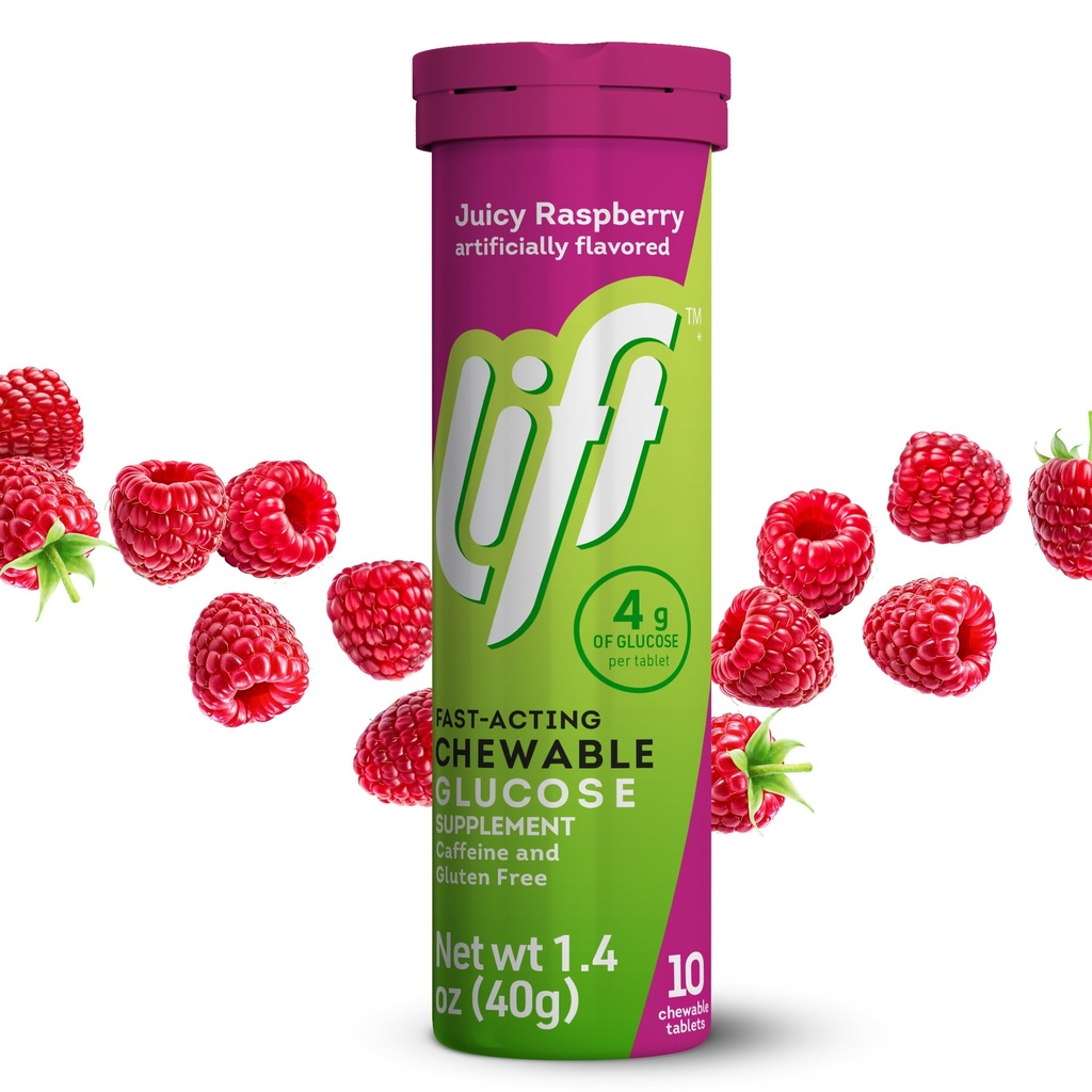 Lift Glucose Fast-Acting Glucose Kaubare Energie Tabletten, Raspberry, 10 ct Tube (Pack von 12)