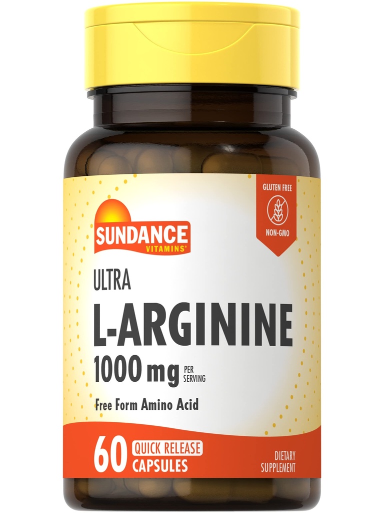 Sundance L-Arginin 1000mg Kapseln | 60 Count | Free Form Amino Säure Supplement | Non-GMO und glutenfreie Ergänzung