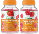 Lebensfähige Immununterstützung + Collagen & Biotin, Gummie Bundle - Große Verkostung, Vitaminergänzung, Glutenfrei, GMO frei, Kaugummi
