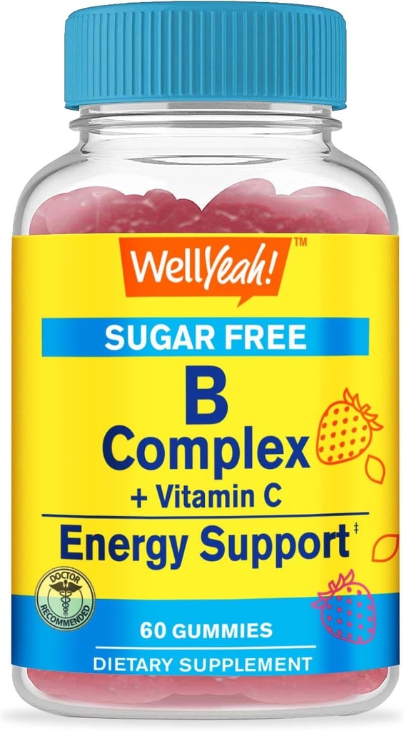Naja Vitamin B Complex Sugar Free Gummies | mit Vitamin C, Folsäure | Immun- und Energieunterstützung | Erdbeeren Geschmack | 60 Count