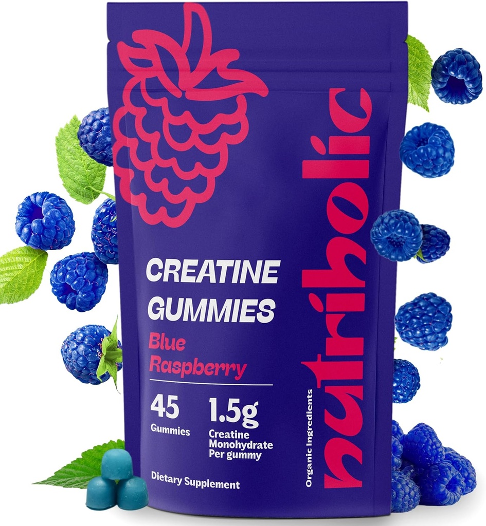 Creatine Monohydrate Gummi für Männer und Frauen - leicht zu digest, Vegan, Gluten-frei, Non-GMO, 1,5g Kreatin pro Gummy - 45ct (45 Count, Blue Raspberry)