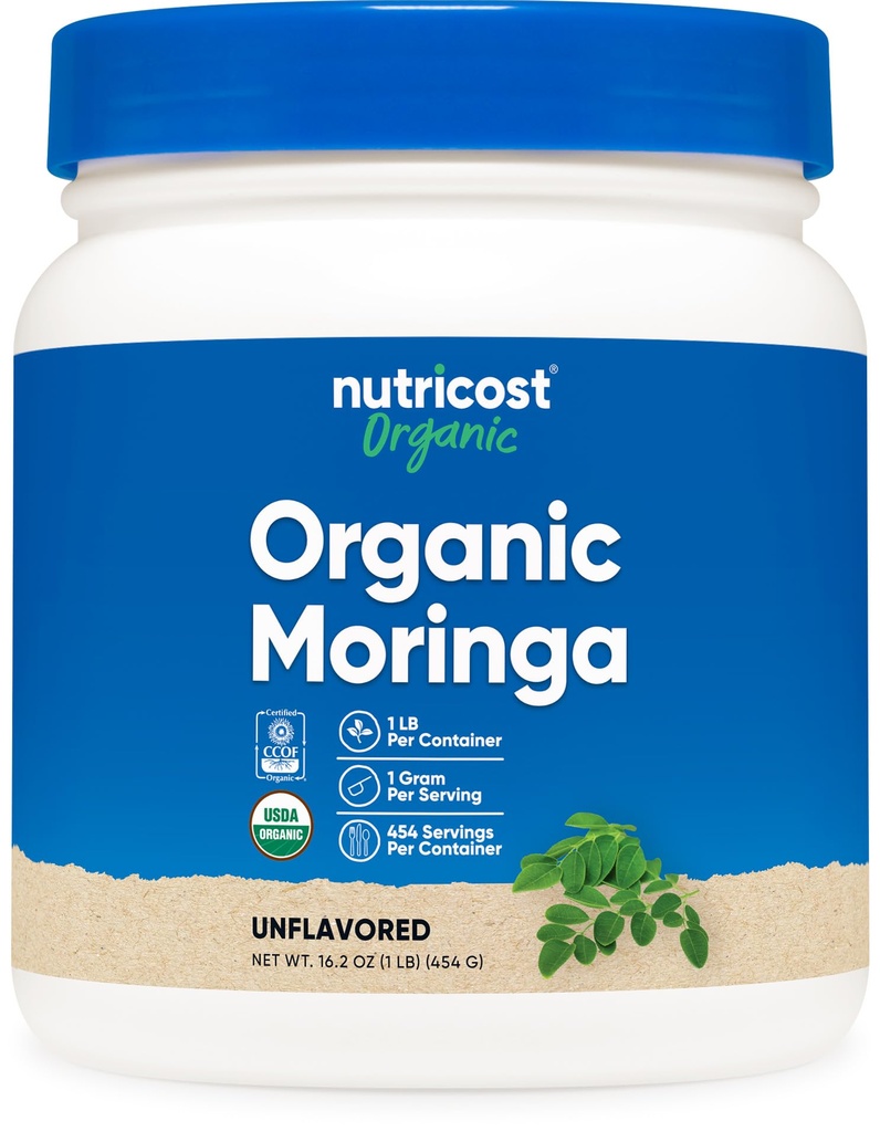 Poudre de moringa biologique Nutricost 1LB (16oz) - Sans gluten, non-OGM, Végétarienne