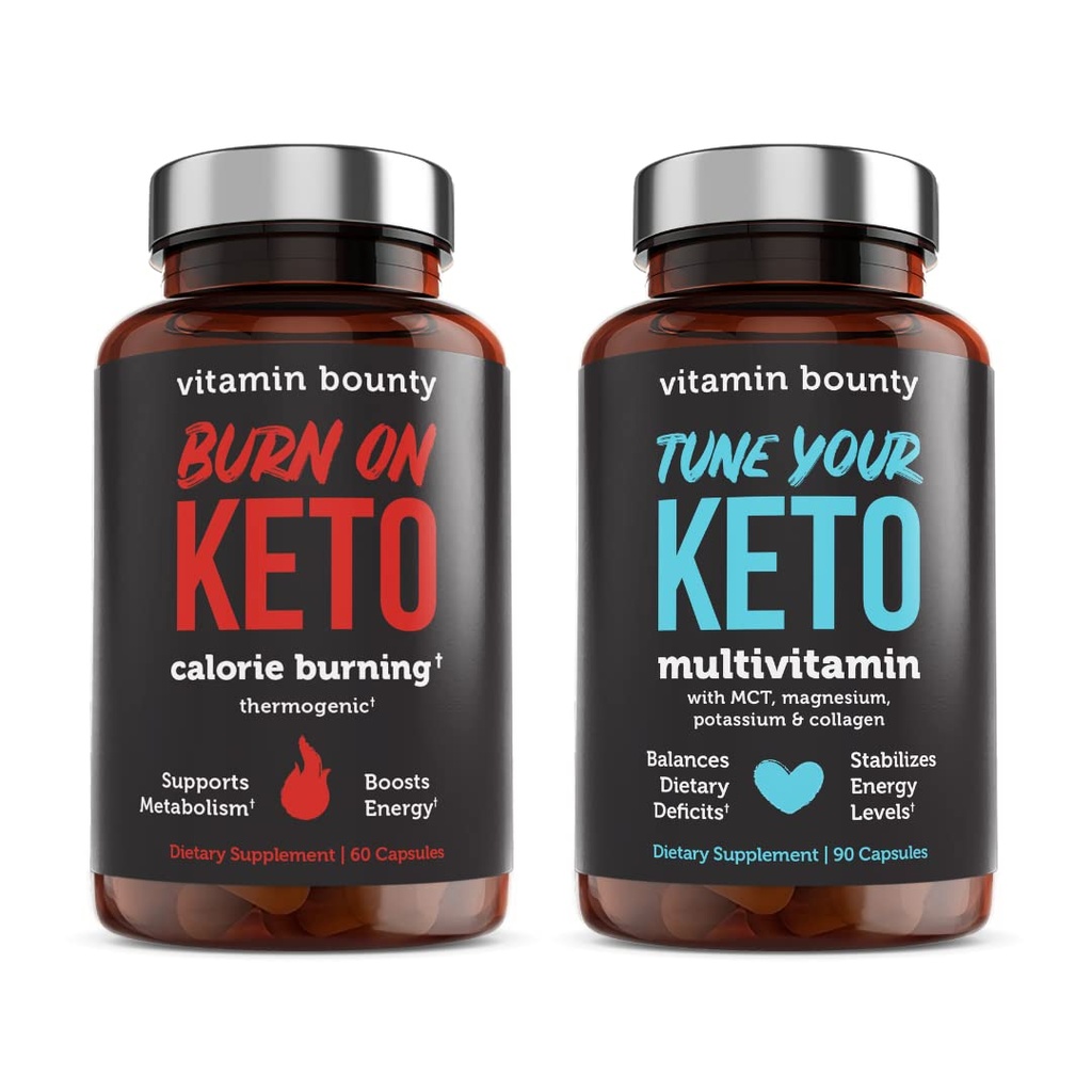 Vitamin Bounty Tune Ihr Keto und Burn auf Keto Bundle - Keto Multivitamin, Calorie Burning für Frauen und Männer, Premium Himbeere Ketone, Energie Unterstützung - Bundle 60 Kapseln Jeder