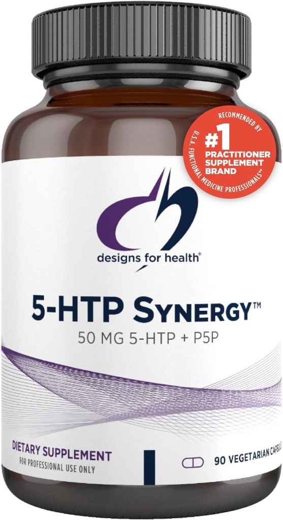 Conceptions pour la santé 5-HTP 50mg avec vitamine B6 (P-5-P) - 5-HTP Synergy 50 mg Supplément - Précurseurs de sérotonine pour aider à soutenir l'humeur saine + l'appétit (90 capsules)