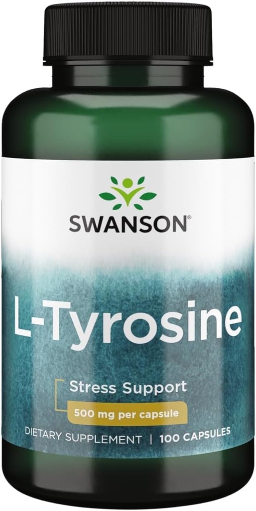 Swanson L-Tyrosin - Aminosäure-Ergänzung Förderung Stress-Unterstützung, kognitive Funktion und psychische Klarheit - Hilft die allgemeine Gehirngesundheit zu unterstützen - (100 Kapseln, 500mg Jeder)