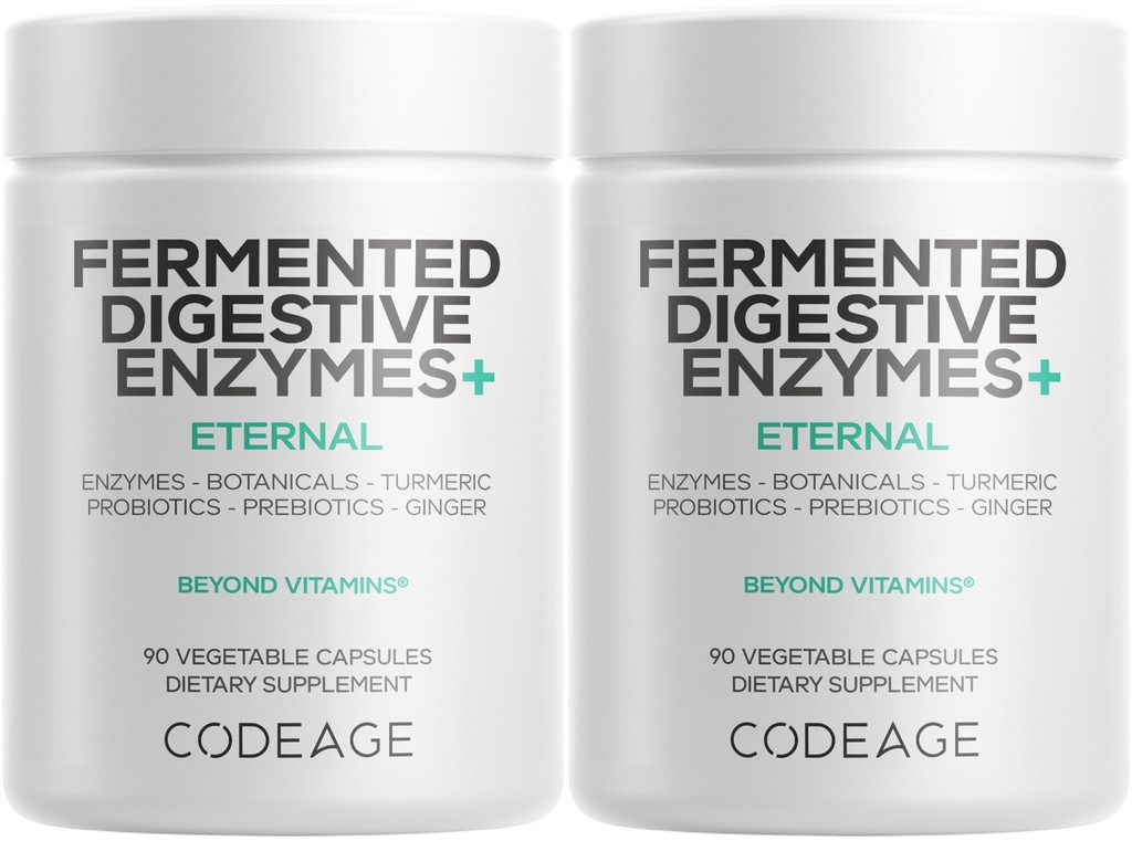 Supplément d'enzymes digestives fermentées de codage 3 mois - 14 enzymes digestives, probiotiques, prébiotiques, botaniques fermentés, enzymes multi pancréatiques à base végétale - 1 capsule par jour - 2-Pack