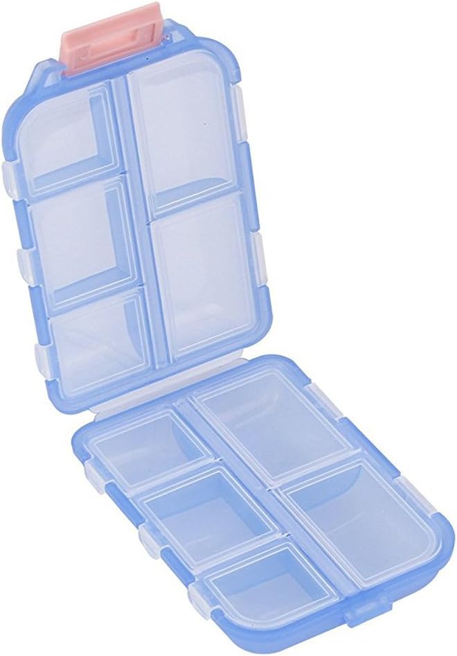 Pillen-Gehäuse - Tragbare Tablet-Container-Box mit 10 Komponenten - Medizin Kapsel Vitamin Faltbare Organizer Spender-Halterung für Reise Trip Pocket Purse - Klar Blau