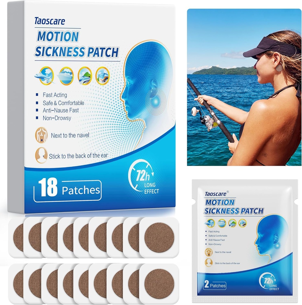 Motion Sickness Aufnäher für Kreuzfahrt, Sea Sickness Aufnäher für Dizziness Vertigo & Nausea Relief, Kinder und Erwachsene Reise Essentials für Cruise/Auto/Airplane/Amusement Park Trip (18 Count)