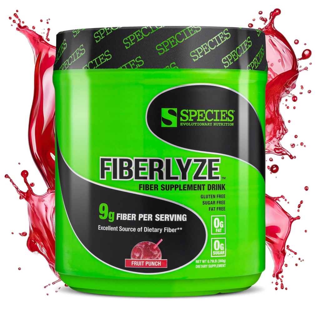 Espèce Nutrition Fiberlyze Fiber Supplement, Poudre de fibre soluble et insoluble à base de psyllium pour un colon sain, fonctions digestives (Fruit Punch, 30 portions)