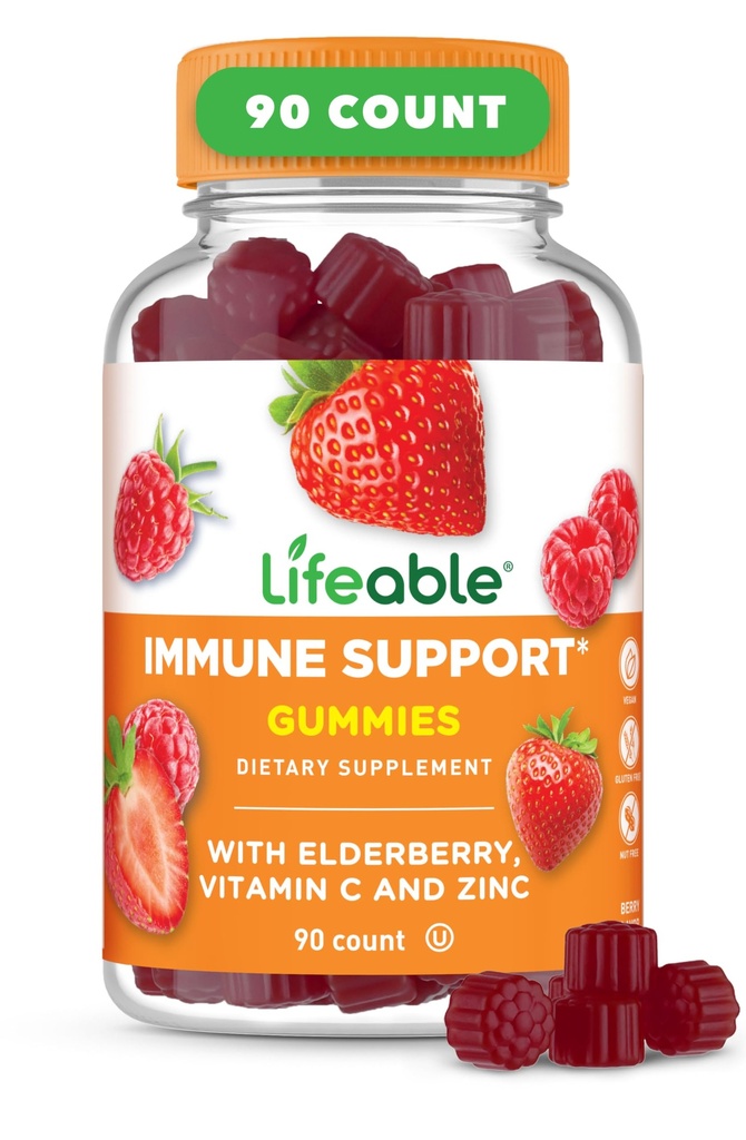 Lebensfähige Immununterstützung Gummi für Erwachsene | Elderberry Vitamin C und Zink | Great Tasting Elderberry Immune Support Supplement Gummies | Immunität Gummies für Erwachsene, Männer, Frauen | 90 Gummies