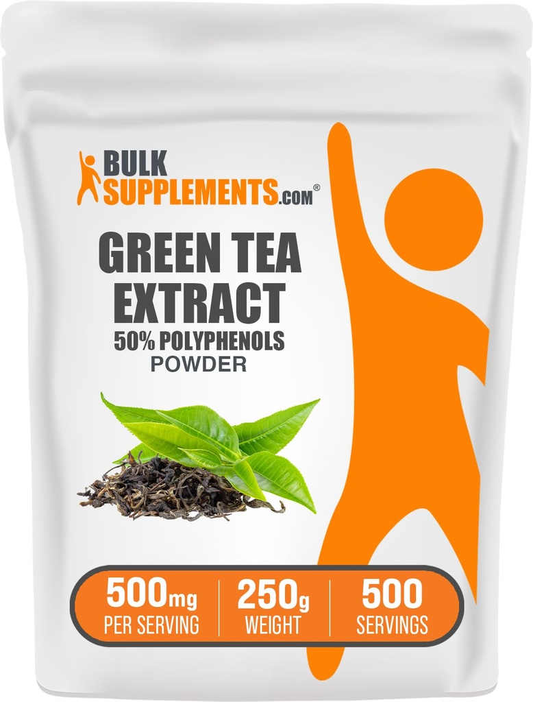 BulkSupplements.comgreen Tee-Extrakt-Pulver - 50% Polyphenol-Ergänzung, EGCG-Ergänzungen - Glutenfrei, 500mg pro Servierung, 250g (8.8 oz) (Pack von 1)