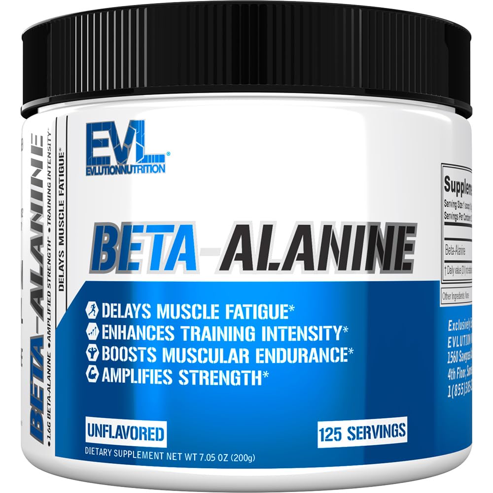 Evlution Nutrition Beta-Alanine - Unterstützt Muskel-Endurance, Intensiv-Training & Stärke - 1.6g Reine Beta-Alanine pro Servieren - Erholung - Nahrungsergänzung - Unflavored Powder - 125 Servierungen