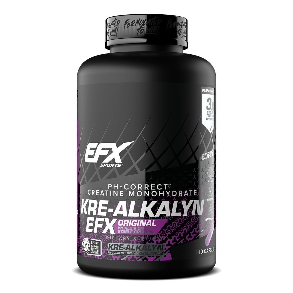 EFX Sports Kre-Alkalyn EFX | pH Korrekt Kreatin Monohydrat Pill Supplement | Stärke, Muskelwachstum & Leistung | 120 Servierungen, 240 Kapseln