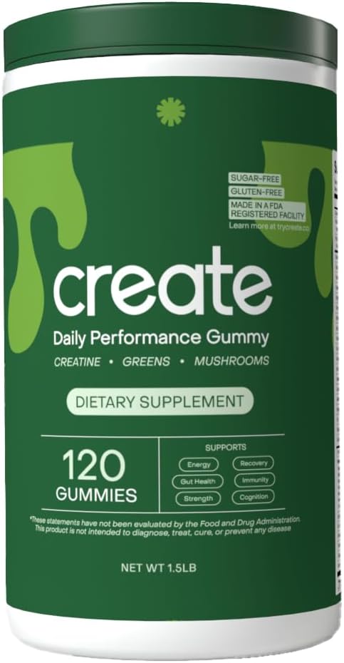 Daily Performance Gummy - Kreatin Monohydrate Gummi für Männer & Frauen - Boost Energy, Immunität & Stärke, Vegan, Glutenfrei, 4g Kreatin + 5g Faser pro Servierung (120 ct Gummi, 30 Servierungen)
