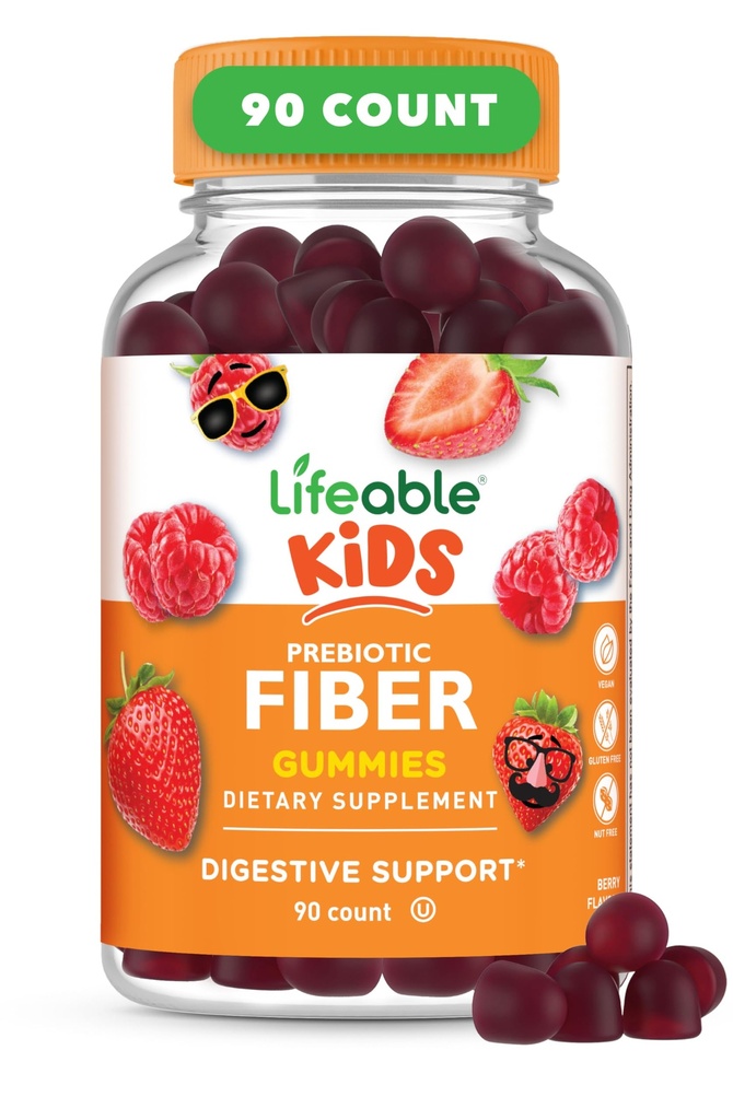 Gommies prébiotiques pour enfants Lifeable Fiber Gommies pour enfants 5g de Grande Dégustation Suppléments de fibre pour les enfants de Gommies prébiotiques pour la santé digestive de Gommy pour enfants, enfants de 90 Gommies