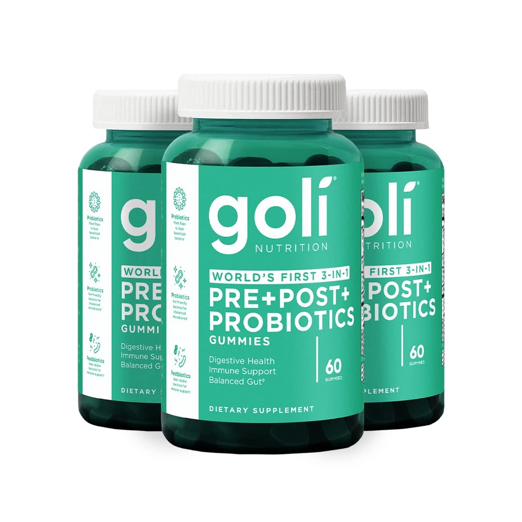 Goli Nahrungsergänzungsmittel, Pre+Post+Probiotics Gummy - 180 Count - World's First 3-in-1 Gluten-Free, Vegan, Non-GMO und Gelatin-Free.