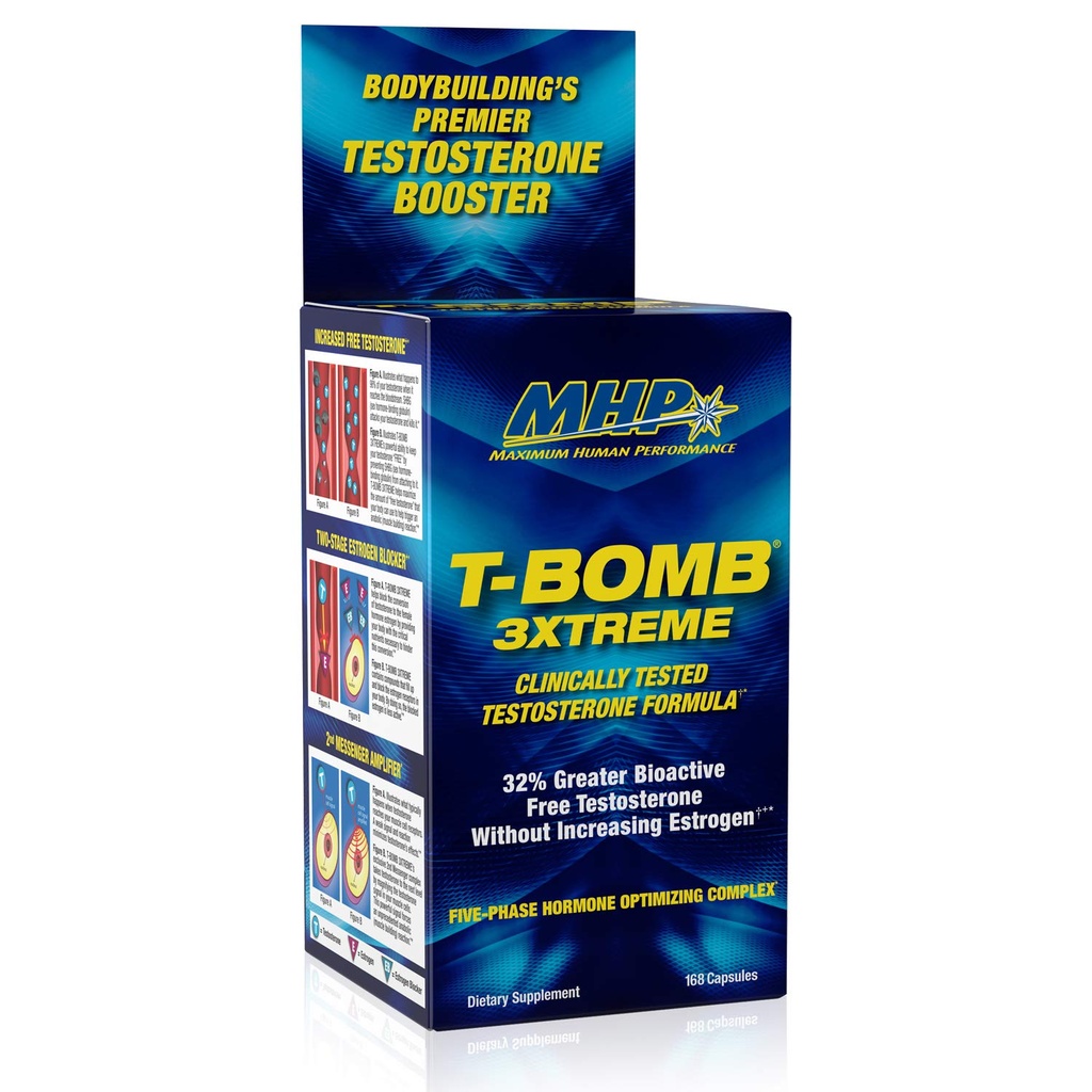 MHP T-Bomb 3extrême testé cliniquement, booster testostérone pour les hommes, augmenter la libido, 168 comte