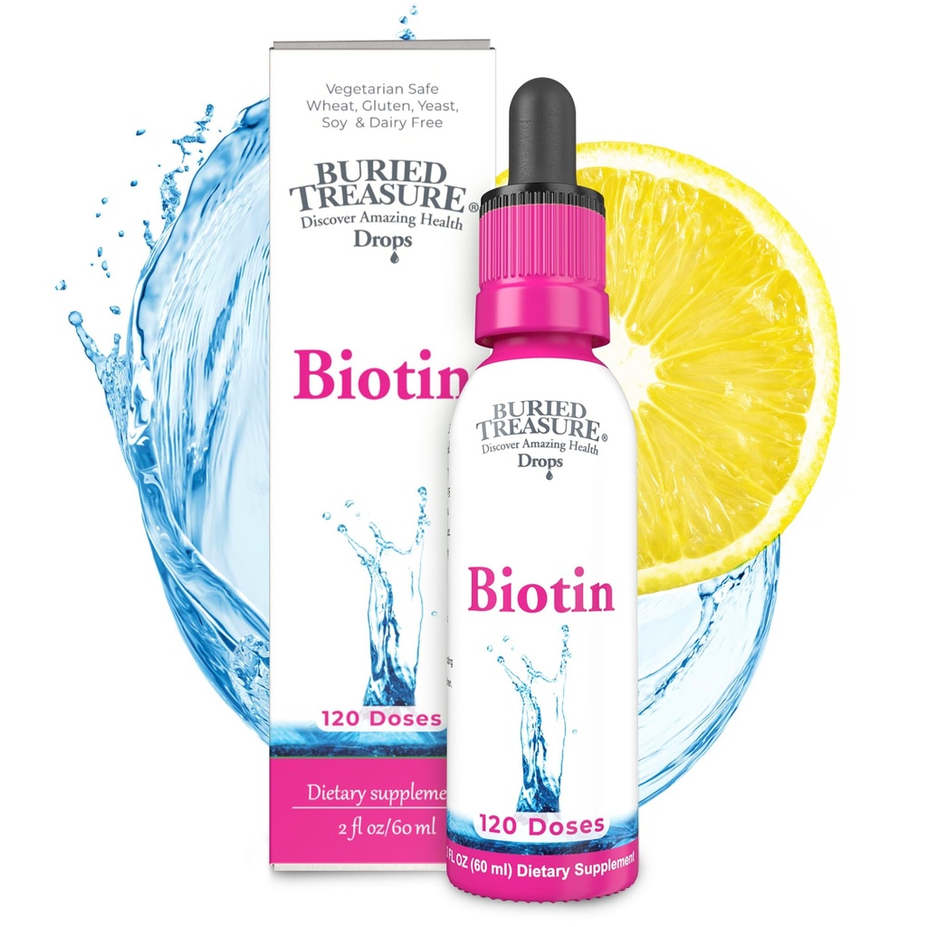 Buried Treasure Biotin Drops - 120 Servierungen, 2 Unze, Unterstützt Haar, Haut und Nägel