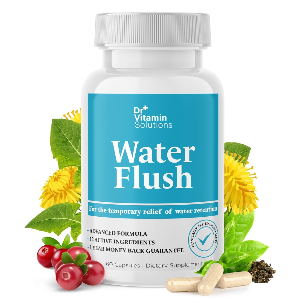 DR VITAMIN SOLUTIONS Diuretic Water Pills for Weight Control, 12 Wirkstoffe (Grünen Tee, Cranberry & More), Instant Relief von Bloat & Swelling, Wasser Retention Pillen für Frauen & Männer - 60 Caps