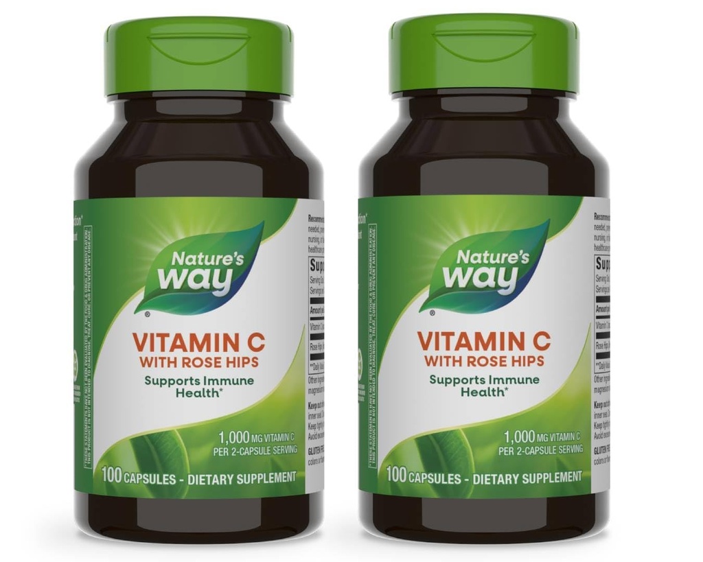 Nature's Way Vitamin C mit Rose HIPS, Powerful Antioxidant & Immune Function Support von Vitamin C*,Promotes Collagen für gesunde Haut*, 100 Kapseln (Packaging May Vary) - 2 Pack