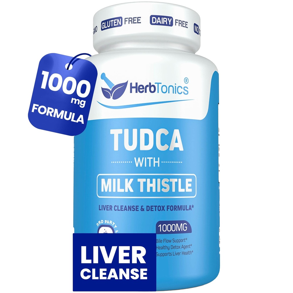Herbtonics TUDCA 1000mg Leberentgiftung & Gallenblase Unterstützung - Milchdistel & Pterostilbene Enhanced Gallensalz für Leberreinigung, gesunden Gallenfluss und Verdauungsgesundheit (60 vegane Kapseln)