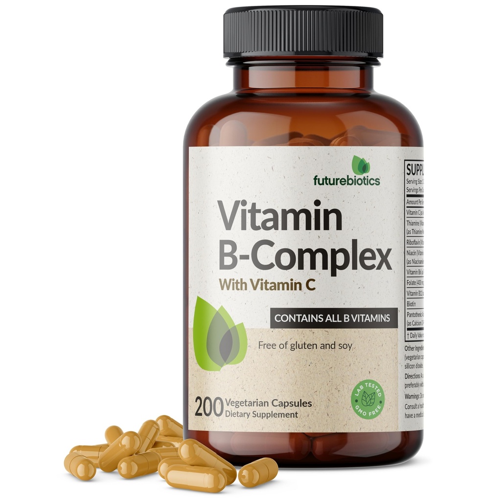 Futurebiotics Vitamin B Complex mit Vitamin C unterstützt Energieproduktion, Nervous System & Immununterstützung - Non-GMO, 200 vegetarische Kapseln