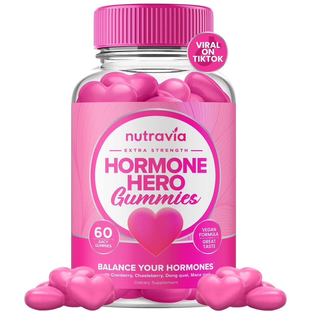 Hormon Balance für Frauen Gummi + PMS Relief Supplement - Unterstützt Mood Swings, Klare Haut, Reduzierte Krämpfe und Bloating - Hormonal PMS Gummies PCOS Vitamin mit Cranberry, Dong Quai (60 Gummi)