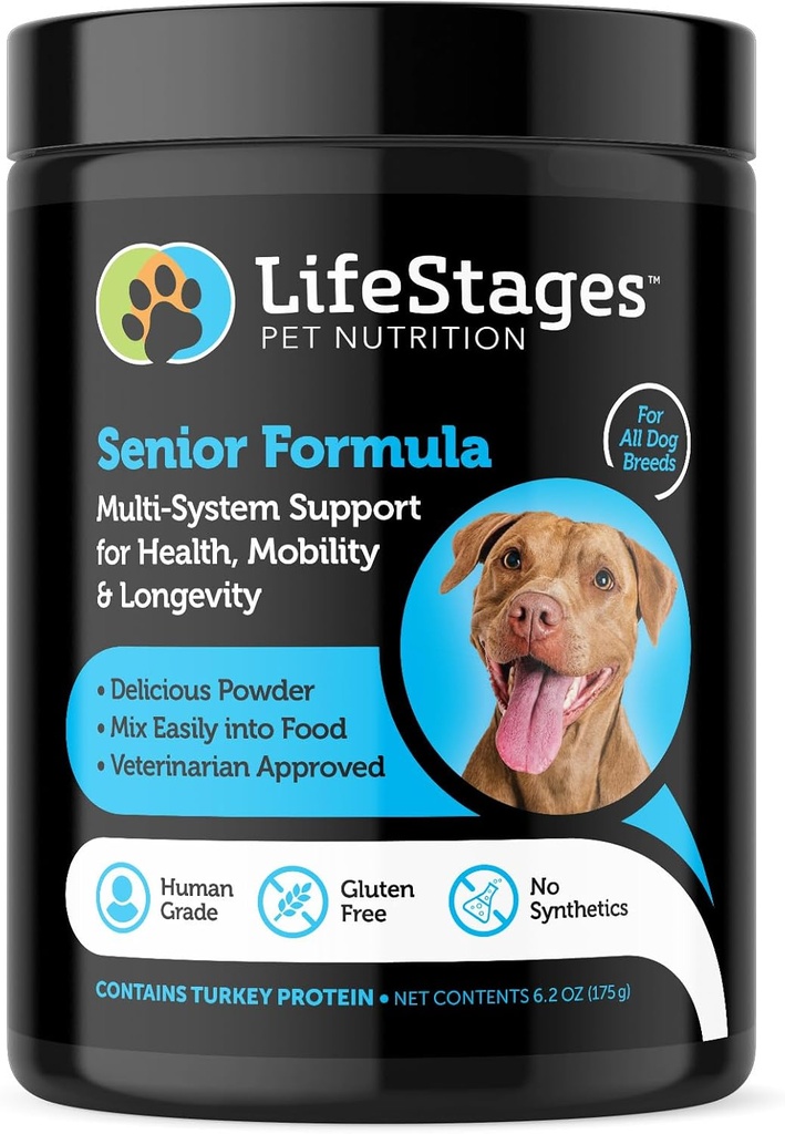 Étape 3 : Formule pour chien senior pour le soutien de la hanche et des articulations, la santé cognitive et la santé de la peau et du manteau - Ingrédients naturels - Huile de poisson, graines de lin, curcuma et probiotiques, vétérinaire approuvé